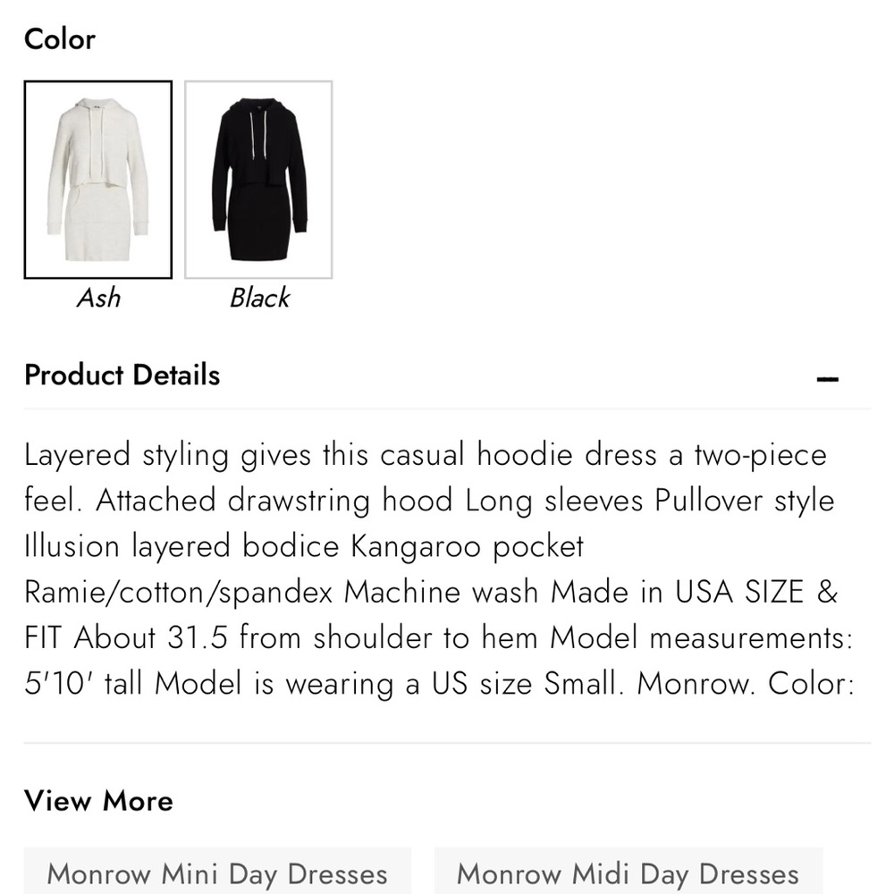 NWOT Monrow Supersoft Double Layer Hoody Dress in Ash Gray (Small) - Picture 6 of 16